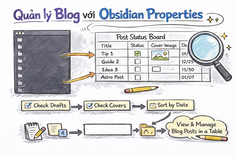 Quản lý danh sách bài blog với Obsidian Properties